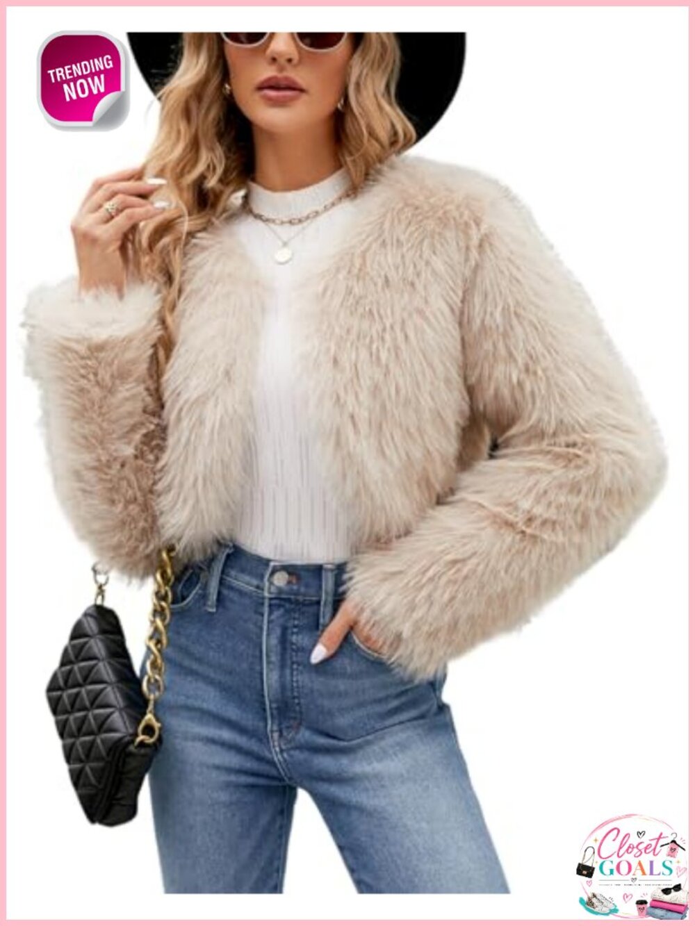 Cropped Faux Fur Jacket Long Sleeve Open Front Fuzzy Coat